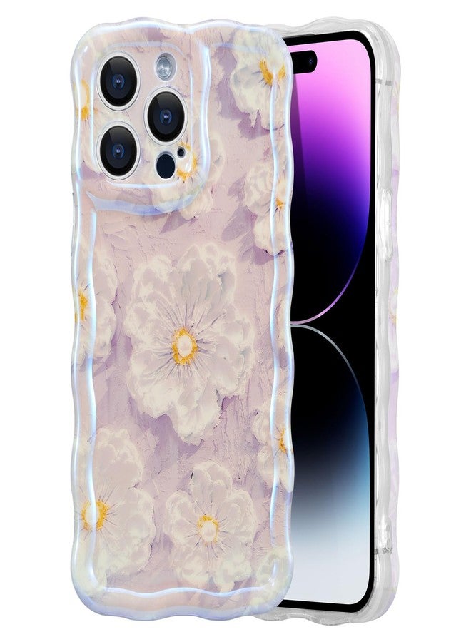 EYZUTAK جراب EYZUTAK لهاتف iPhone 13 Pro Max، بنمط زهور ملون مستوحى من اللوحات الزيتية القديمة، بنقشة ليزر لامعة وحواف مموجة لطيفة، غطاء هاتف أنيق ومتين من مادة TPU، مناسب للفتيات والسيدات - بنفسجي فاتح - Image 1