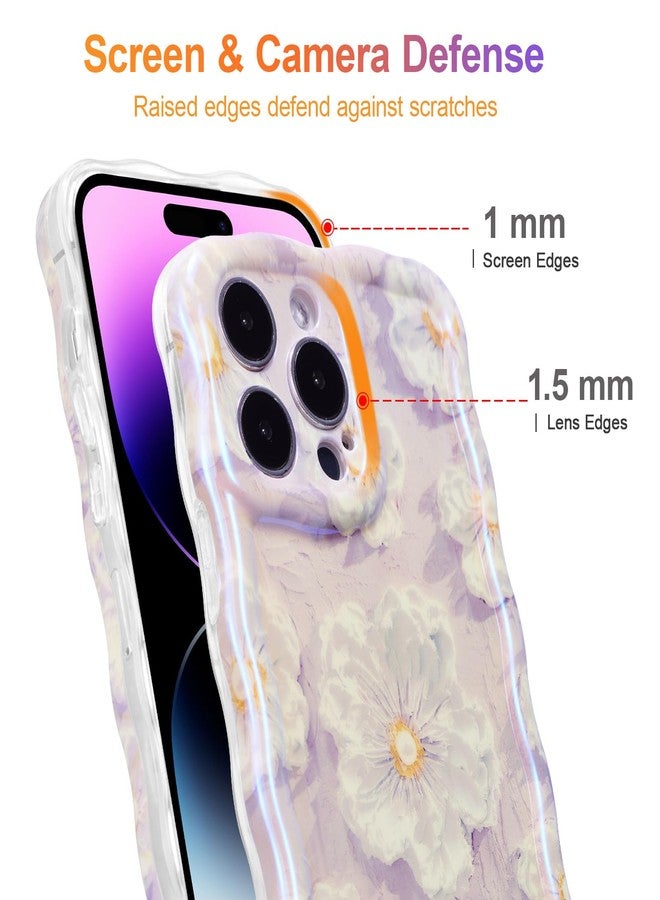 EYZUTAK جراب EYZUTAK لهاتف iPhone 13 Pro Max، بنمط زهور ملون مستوحى من اللوحات الزيتية القديمة، بنقشة ليزر لامعة وحواف مموجة لطيفة، غطاء هاتف أنيق ومتين من مادة TPU، مناسب للفتيات والسيدات - بنفسجي فاتح - Image 4