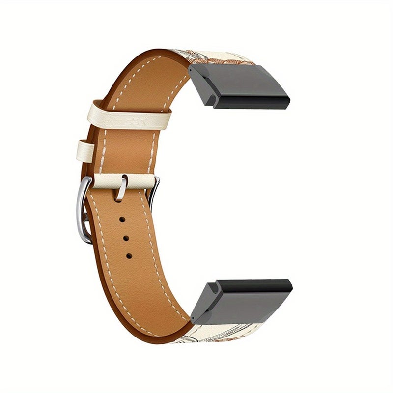 Genuine Faux Leather Replacement Brown Strap Soft Lightweight Comfortable Wear Suitable Garmin Fenix 6X Pro 6X Sapphire 6X Solar Gift Family Friends - Image 1