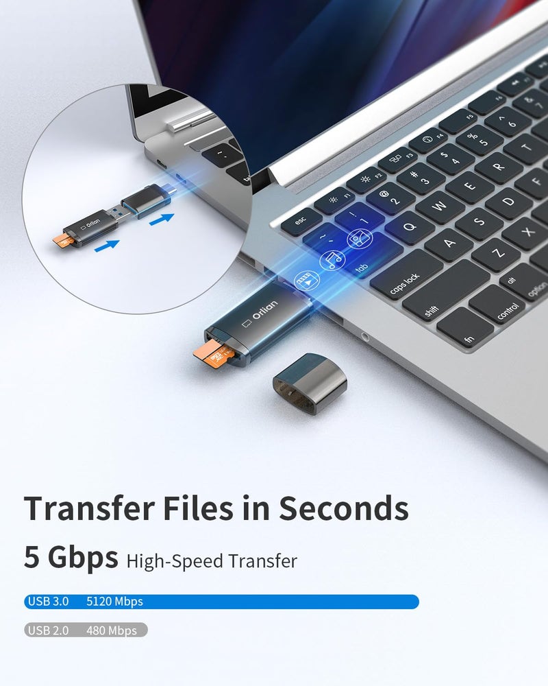 Orlian USB 3.0 Micro SD Card Reader, 5Gbps Speed SD Card Adapter, Menory Card Reader Compatible with Windows, MAC MacBook Pro/Air, Android and More, Black - Image 4