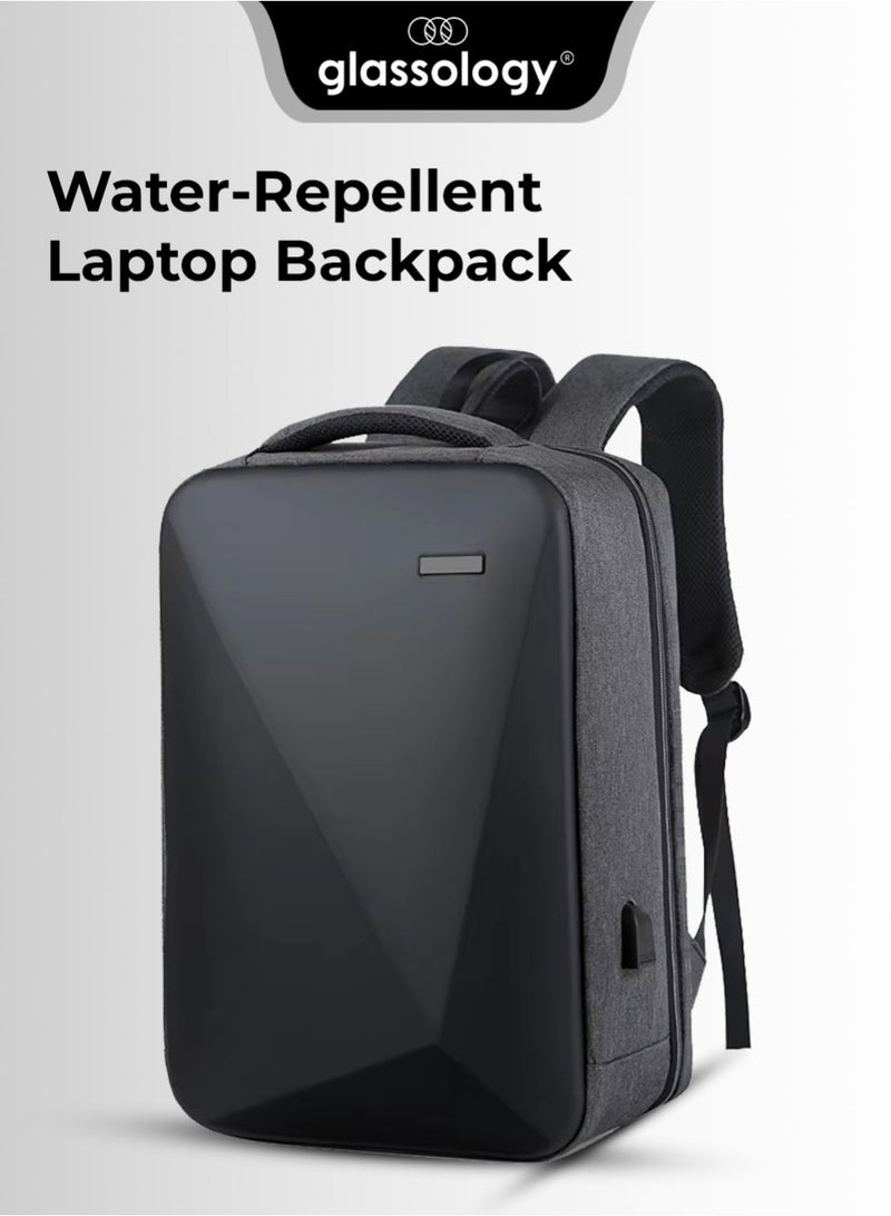 جلاسولوجي Hard Shell Laptop Backpack 15.6 inch Water Repellent Faux Leather Travel Backpack for Men & Women – Stylish, Durable & Protective - Image 1