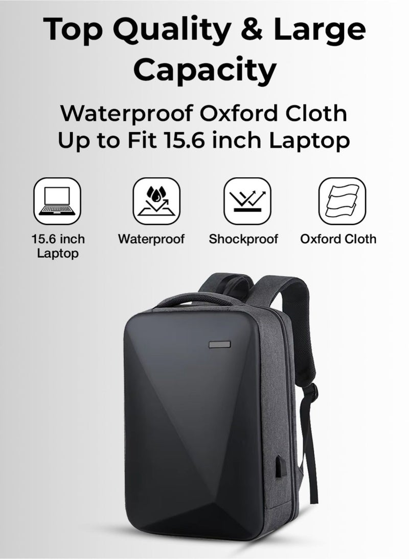 جلاسولوجي Hard Shell Laptop Backpack 15.6 inch Water Repellent Faux Leather Travel Backpack for Men & Women – Stylish, Durable & Protective - Image 2
