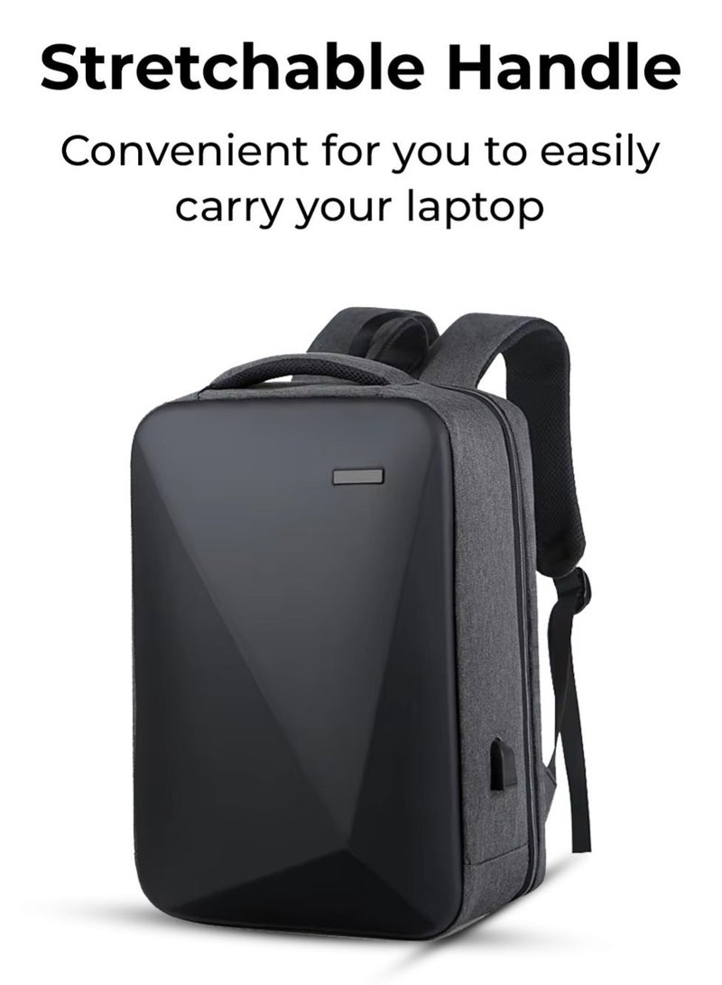 جلاسولوجي Hard Shell Laptop Backpack 15.6 inch Water Repellent Faux Leather Travel Backpack for Men & Women – Stylish, Durable & Protective - Image 3