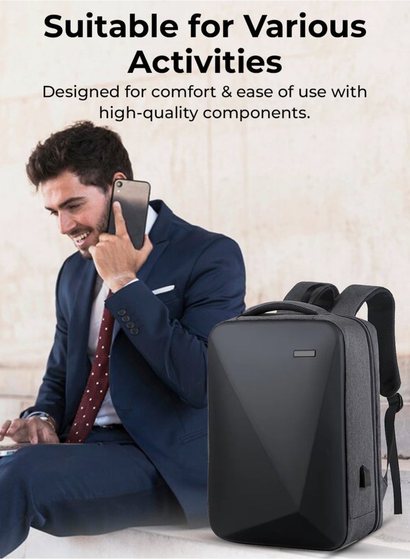 جلاسولوجي Hard Shell Laptop Backpack 15.6 inch Water Repellent Faux Leather Travel Backpack for Men & Women – Stylish, Durable & Protective - Image 4