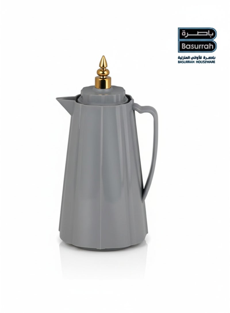 باصرة ترمس شاي وقهوة حراري 1 لتر – تصميم أنيق باللون رمادي مع غطاء ذهبي فاخر، يحفظ الحرارة والبرودة لفترات طويلة، مثالي للضيافة والاستخدام اليومي - Image 4