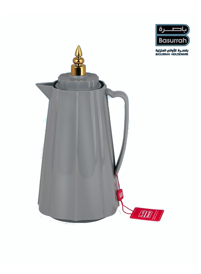 باصرة ترمس شاي وقهوة حراري 1 لتر – تصميم أنيق باللون رمادي مع غطاء ذهبي فاخر، يحفظ الحرارة والبرودة لفترات طويلة، مثالي للضيافة والاستخدام اليومي - Image 2