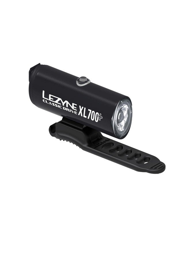 LEZYNE Classic Drive XL 700+ Bicycle USB-C Rechargeable IPX7 White LED Front Light w/Multiple Solid & Flash Modes | Integrated Versatile Strap Mount Compatible with Handlebars, 700 Lumens, Satin Black - Image 1