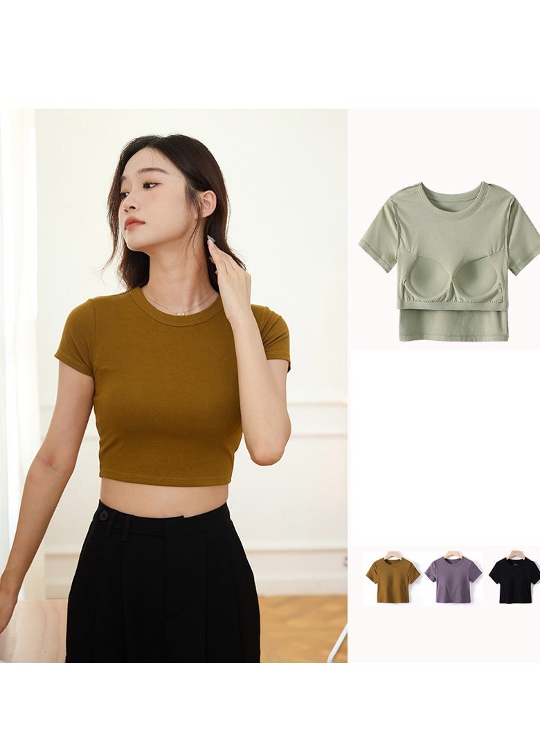 ASIV Women Padded Short Sleeve Top with Built-in Bra – Wireless, Comfortable, No Need for Extra Bra  - Image 1