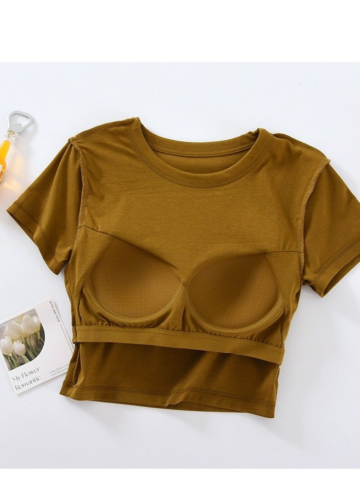 ASIV Women Padded Short Sleeve Top with Built-in Bra – Wireless, Comfortable, No Need for Extra Bra  - Image 3