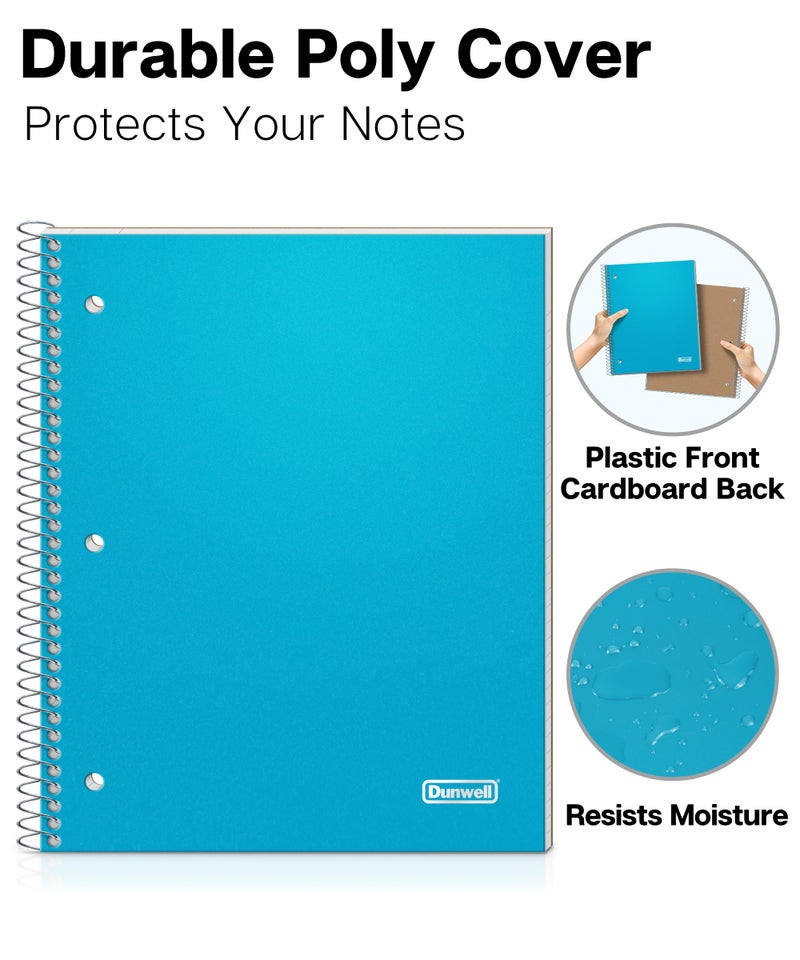 Dunwell 1 Subject College Ruled Notebooks, (3-Pack, Red, Blue, Black) Spiral Notebooks 8.5 x 11, Plastic Covers, Poly Pocket Dividers, 100 Sheets (200 Pages), 3-Hole Punched Perforated Paper - Image 4