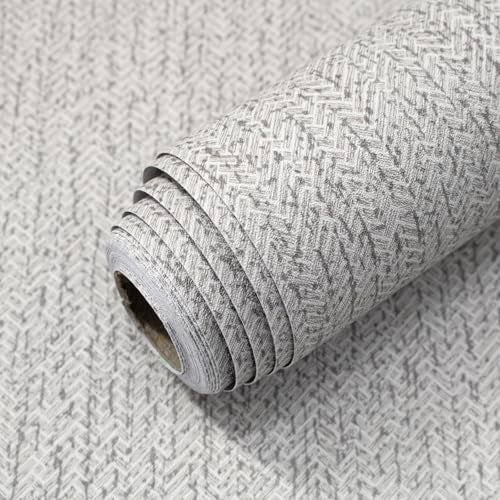lenify Grey Grasscloth Peel and Stick Wallpaper Faux Linen Contact Paper 15.7inch x 118.1inch Grey Vintage Wallpaper Faux Linen Self Adhesive Decorative Textured Grass Cloth Fabric Removable Vinyl - Image 1