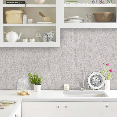 lenify Grey Grasscloth Peel and Stick Wallpaper Faux Linen Contact Paper 15.7inch x 118.1inch Grey Vintage Wallpaper Faux Linen Self Adhesive Decorative Textured Grass Cloth Fabric Removable Vinyl - Image 2