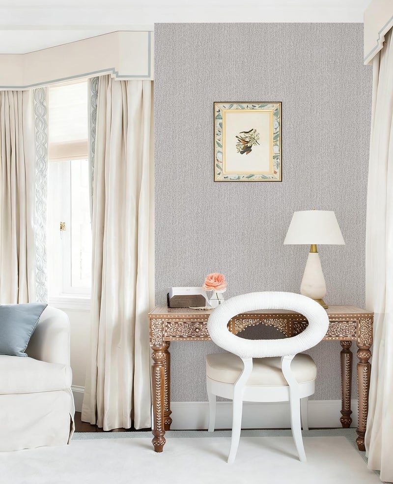 lenify Grey Grasscloth Peel and Stick Wallpaper Faux Linen Contact Paper 15.7inch x 118.1inch Grey Vintage Wallpaper Faux Linen Self Adhesive Decorative Textured Grass Cloth Fabric Removable Vinyl - Image 3