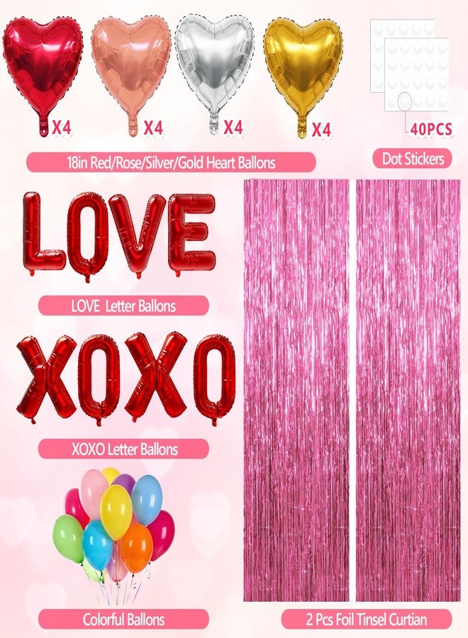 wohohoho Valentine's Day Decorations Set, 2 Pack Pink Foil Curtain Tinsel Backdrop, Love Balloon Banner, 3 Colors Heart-Shaped with Colorful Balloons Valentine Decor for Women Man Lover Wedding Party Favors - Image 2