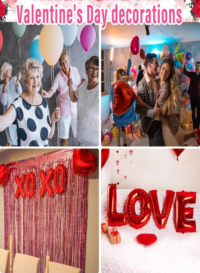 wohohoho Valentine's Day Decorations Set, 2 Pack Pink Foil Curtain Tinsel Backdrop, Love Balloon Banner, 3 Colors Heart-Shaped with Colorful Balloons Valentine Decor for Women Man Lover Wedding Party Favors - Image 5