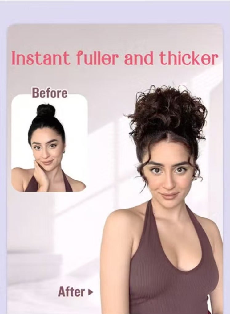 Captaintech Messy Curly Synthetic Hair Bun, Short Curly Chignon with Elastic Drawstring, Loose Wave Large Curly Bun, Hair Extension Bun Wig for Women Daily Use, Brown Black, 25cm (10inch) - Image 2