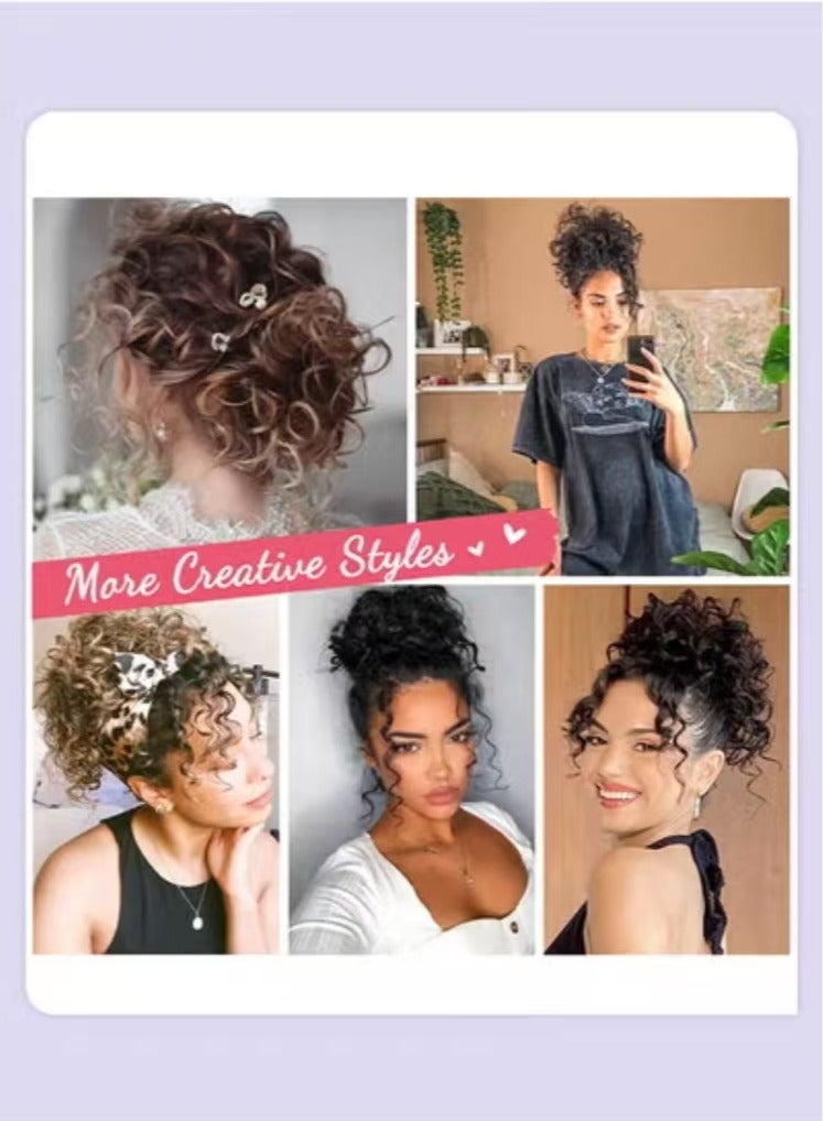 Captaintech Messy Curly Synthetic Hair Bun, Short Curly Chignon with Elastic Drawstring, Loose Wave Large Curly Bun, Hair Extension Bun Wig for Women Daily Use, Brown Black, 25cm (10inch) - Image 5