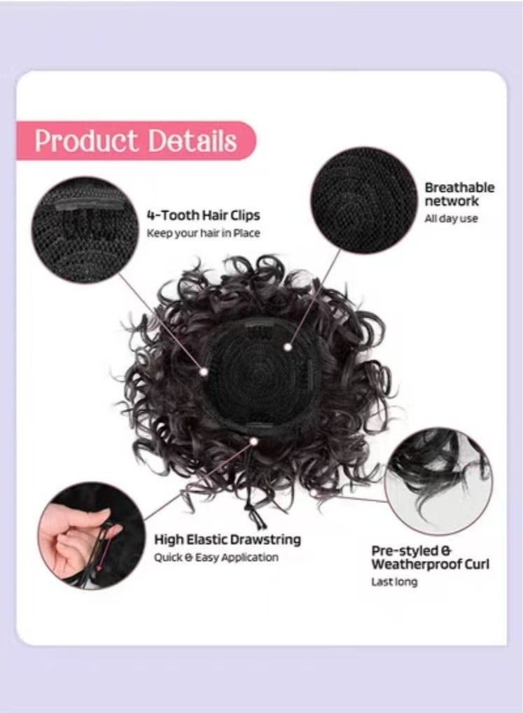 Captaintech Messy Curly Synthetic Hair Bun, Short Curly Chignon with Elastic Drawstring, Loose Wave Large Curly Bun, Hair Extension Bun Wig for Women Daily Use, Brown Black, 25cm (10inch) - Image 4