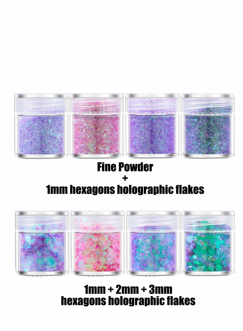 KASTWAVE Glitter Powder, Hexagons Iridescent Sequins Art Decor Sparkles Flakes for Craft Tumbler, Body Face Hair Eye Cosmetic Festival Face Makeup 8 Pcs - Image 5