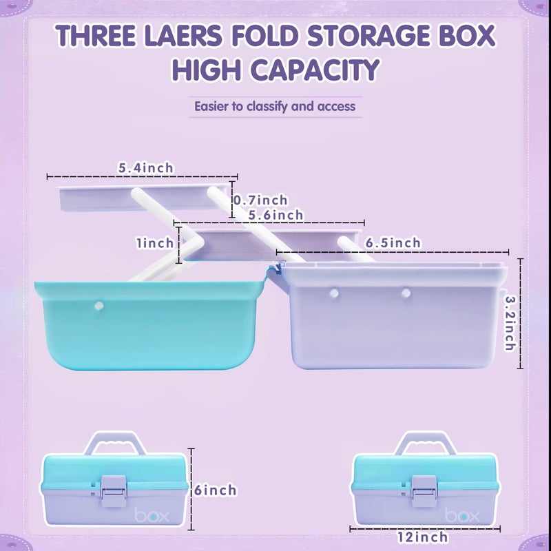 TERGOO 12in 3-Layer Plastic Craft Organizers and Storage, Portable Folding Tackle Box with Handle & Adjustable Dividers, Multipurpose Case for Sewing, Art Supplies, Medicine, Tools (Purple Blue) - Image 2