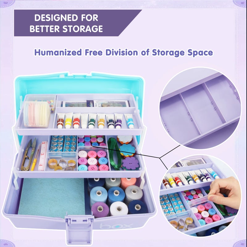 TERGOO 12in 3-Layer Plastic Craft Organizers and Storage, Portable Folding Tackle Box with Handle & Adjustable Dividers, Multipurpose Case for Sewing, Art Supplies, Medicine, Tools (Purple Blue) - Image 4
