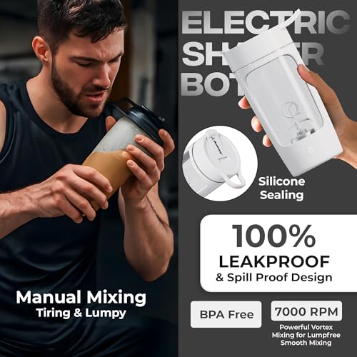 Autofy Electric Shaker for Gym Protein Shaker Bottle 100% Leakproof Design Multipurpose Use Coffee Lassi Milkshake BCAA Mixing Home Office Workout use *60 Mins Runtime* Anti-Skid Base (White - 650ml) - Image 3