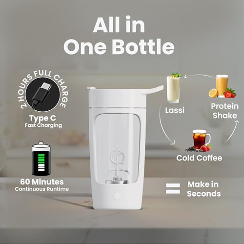 Autofy Electric Shaker for Gym Protein Shaker Bottle 100% Leakproof Design Multipurpose Use Coffee Lassi Milkshake BCAA Mixing Home Office Workout use *60 Mins Runtime* Anti-Skid Base (White - 650ml) - Image 4