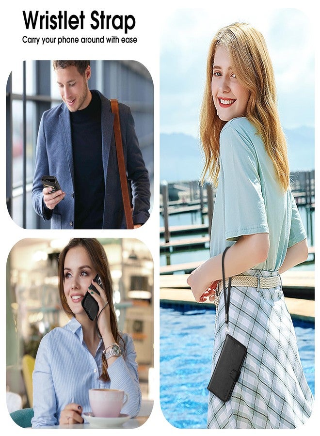 Arae Compatible with iPhone 16 Case Wallet with Card Holder, Wristlet Strap Wallet Flip Cover for iPhone 16 6.1 inch Men/Women, RFID Blocking, Kickstand,Litchi Black - Image 5