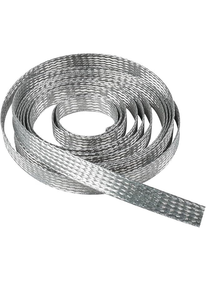 S-TOP Flat Tinned Copper Wires Shielding Sleeving,Wire Cable Braided Sleeve Shield Metal Ground Straps EMI/RFI Mesh Protect (5/16"-16ft, Silver) - Image 1