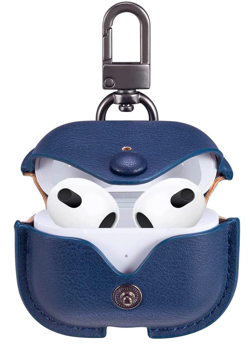 Airpods 4 Case with Keychain, Genuine Leather Protective Shockproof Scratch Resistant Soft Silicone Cover for Airpods 4th Generation 2024, Front LED Visible - Blue