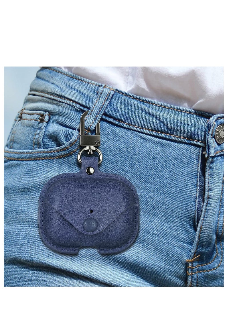 Airpods 4 Case with Keychain, Genuine Leather Protective Shockproof Scratch Resistant Soft Silicone Cover for Airpods 4th Generation 2024, Front LED Visible - Blue