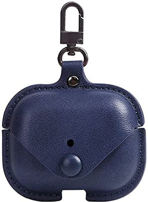 Airpods 4 Case with Keychain, Genuine Leather Protective Shockproof Scratch Resistant Soft Silicone Cover for Airpods 4th Generation 2024, Front LED Visible - Blue