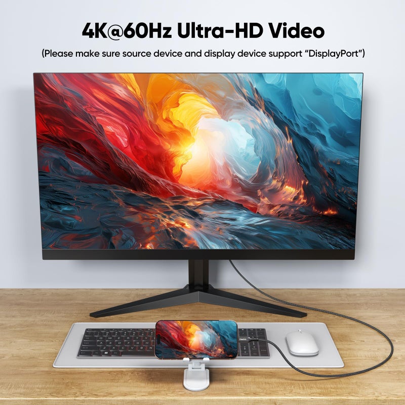 DteeDck USB C 3.2 Gen 2 Cable 10ft, 4K@60Hz/ 20Gbps/ 100W Type C Video Display Monitor Cord, USBC High Speed Data Transfer/Fast Charging for Monitor HDTV Laptop Docking Station and More - Image 2