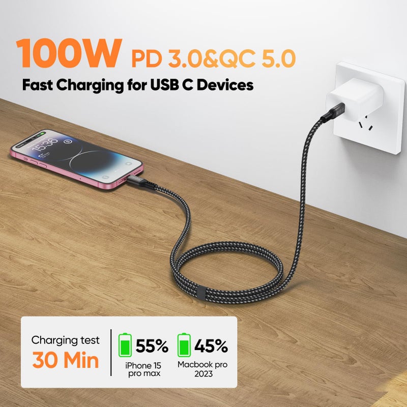 DteeDck USB C 3.2 Gen 2 Cable 10ft, 4K@60Hz/ 20Gbps/ 100W Type C Video Display Monitor Cord, USBC High Speed Data Transfer/Fast Charging for Monitor HDTV Laptop Docking Station and More - Image 4