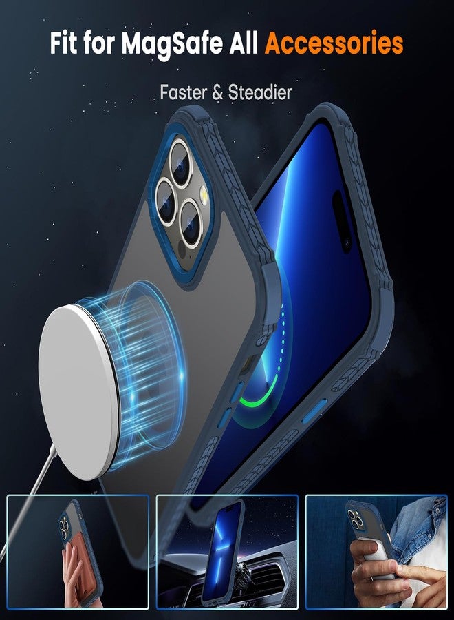 DEERLAMN جراب DEERLAMN مغناطيسي قوي لهاتف iPhone 14 Pro Max، [متوافق مع Magsafe] [حماية بمستوى عسكري] غطاء هاتف شفاف غير لامع رفيع مقاوم للصدمات للرجال والنساء - أزرق غابي - Image 4