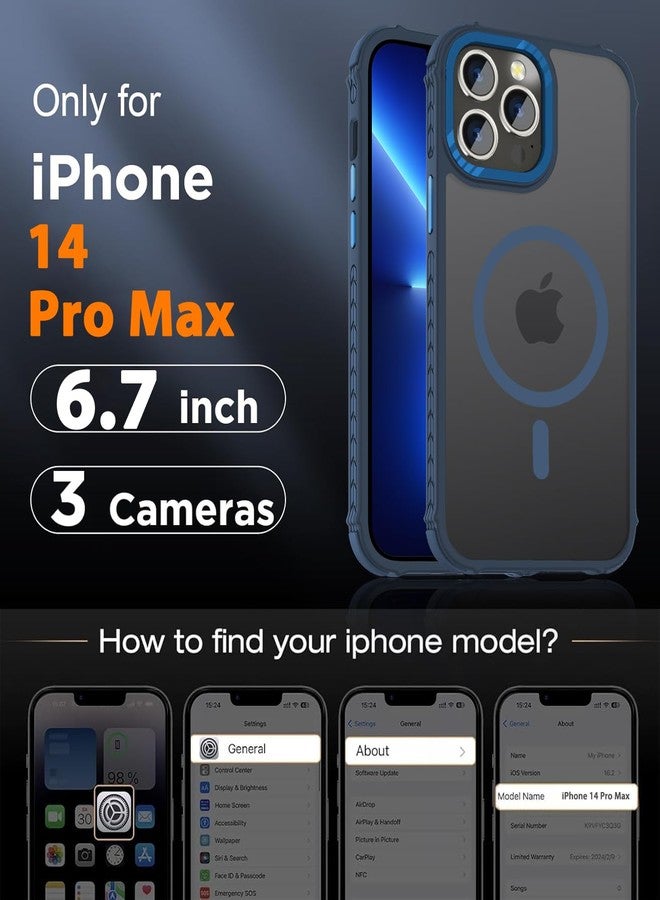 DEERLAMN جراب DEERLAMN مغناطيسي قوي لهاتف iPhone 14 Pro Max، [متوافق مع Magsafe] [حماية بمستوى عسكري] غطاء هاتف شفاف غير لامع رفيع مقاوم للصدمات للرجال والنساء - أزرق غابي - Image 2