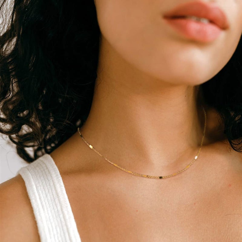 BERISO 14K Gold/Silver Plated Choker Necklace for Women Shining Dots Station Gold Chain Necklace Beads Sparkle Chain Necklace Link Chain Exquisite Jewelry for women - Image 2