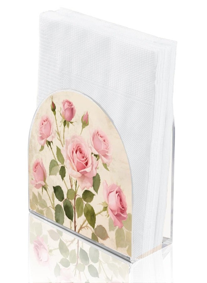 SUPERDANT Pink Rose Napkin Holder for Tables Acrylic Serviette Dispenser Flowers Cocktail Napkins Organizer Tissue Paper Towel Stand for Dining Room Home Bar Decor - Image 1