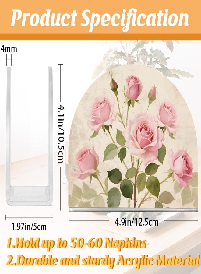 SUPERDANT Pink Rose Napkin Holder for Tables Acrylic Serviette Dispenser Flowers Cocktail Napkins Organizer Tissue Paper Towel Stand for Dining Room Home Bar Decor - Image 2