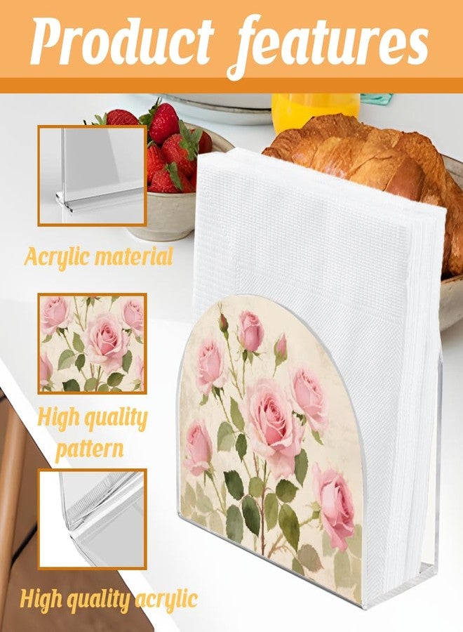 SUPERDANT Pink Rose Napkin Holder for Tables Acrylic Serviette Dispenser Flowers Cocktail Napkins Organizer Tissue Paper Towel Stand for Dining Room Home Bar Decor - Image 4