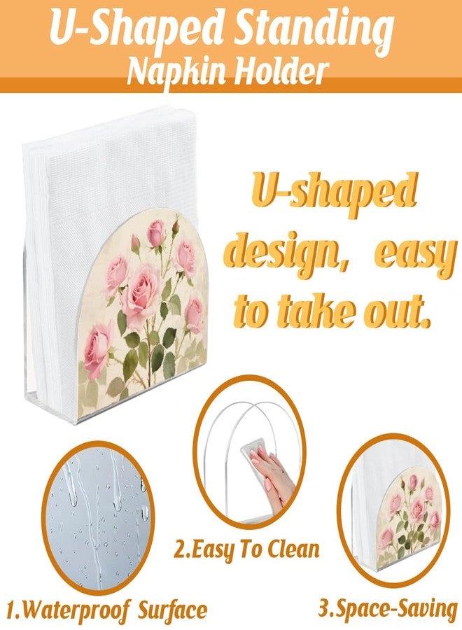 SUPERDANT Pink Rose Napkin Holder for Tables Acrylic Serviette Dispenser Flowers Cocktail Napkins Organizer Tissue Paper Towel Stand for Dining Room Home Bar Decor - Image 3