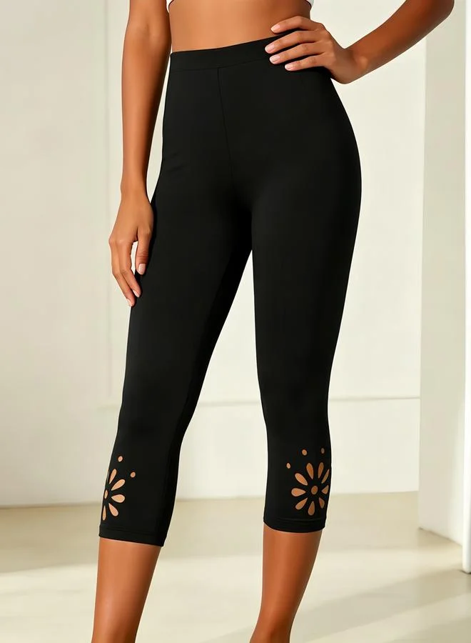 Take Two Black Capri Leggings With Laser-Cut Detail
