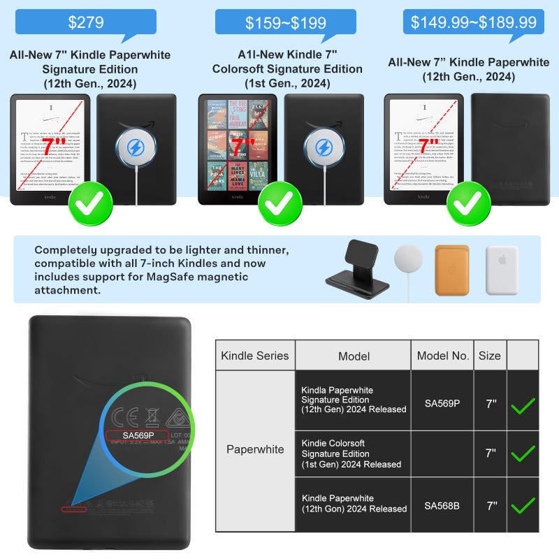 CoBak Stand Case for 7" Kindle Paperwhite 12th Gen 2024 and Kindle Colorsoft with Hand Strap - Compatible with iPhone MagSafe, for Samsung/Belkin/Anker Wireless Charging Pads, Durable, Auto Sleep Wake - Image 2