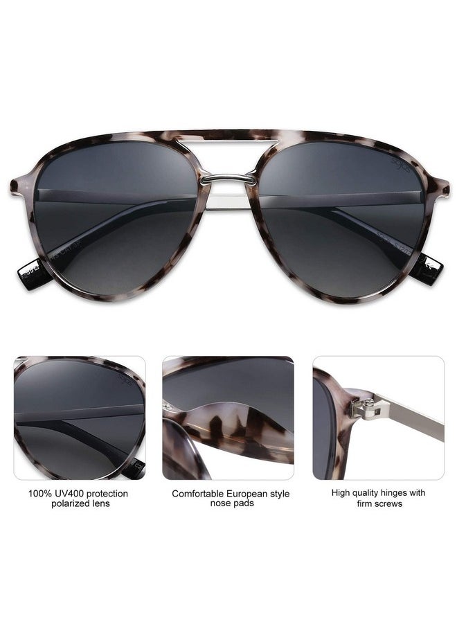 Sojos Retro Aviator Polarized Sunglasses For Women Men Double Bridge Ladies Shades Sj2078 With Grey Tortoise Frame Gradient Light Blue Lens  - Image 3