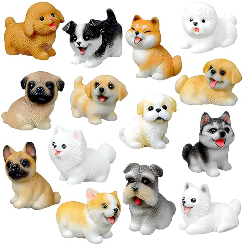 Exasinine 14PCS Mini Dog Figurines Hand Painted Resin Puppy Figurine Realistic Miniature Dogs for Cake Toppers Fairy Garden DIY Crafts Birthday Party and Home Decorations - Image 1