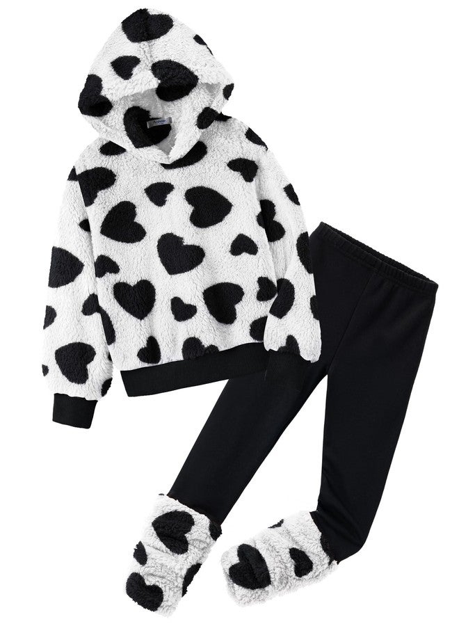 Arshiner Toddler Girls 2 Piece Outfits Fluzzy Heart Pullover Print Hoodies and Black Leggings Pants Winter Clothing Sets - Image 1