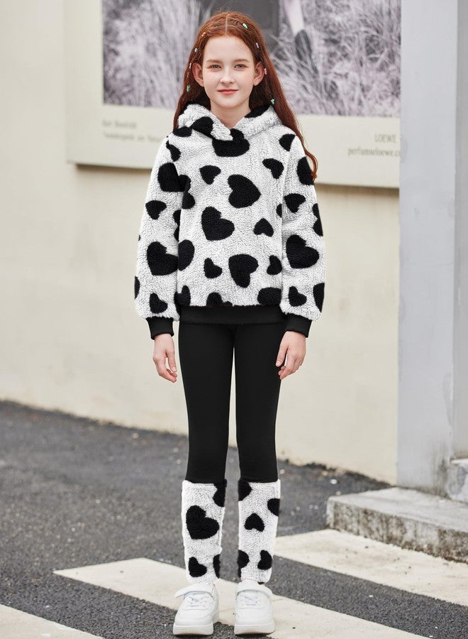 Arshiner Toddler Girls 2 Piece Outfits Fluzzy Heart Pullover Print Hoodies and Black Leggings Pants Winter Clothing Sets - Image 2