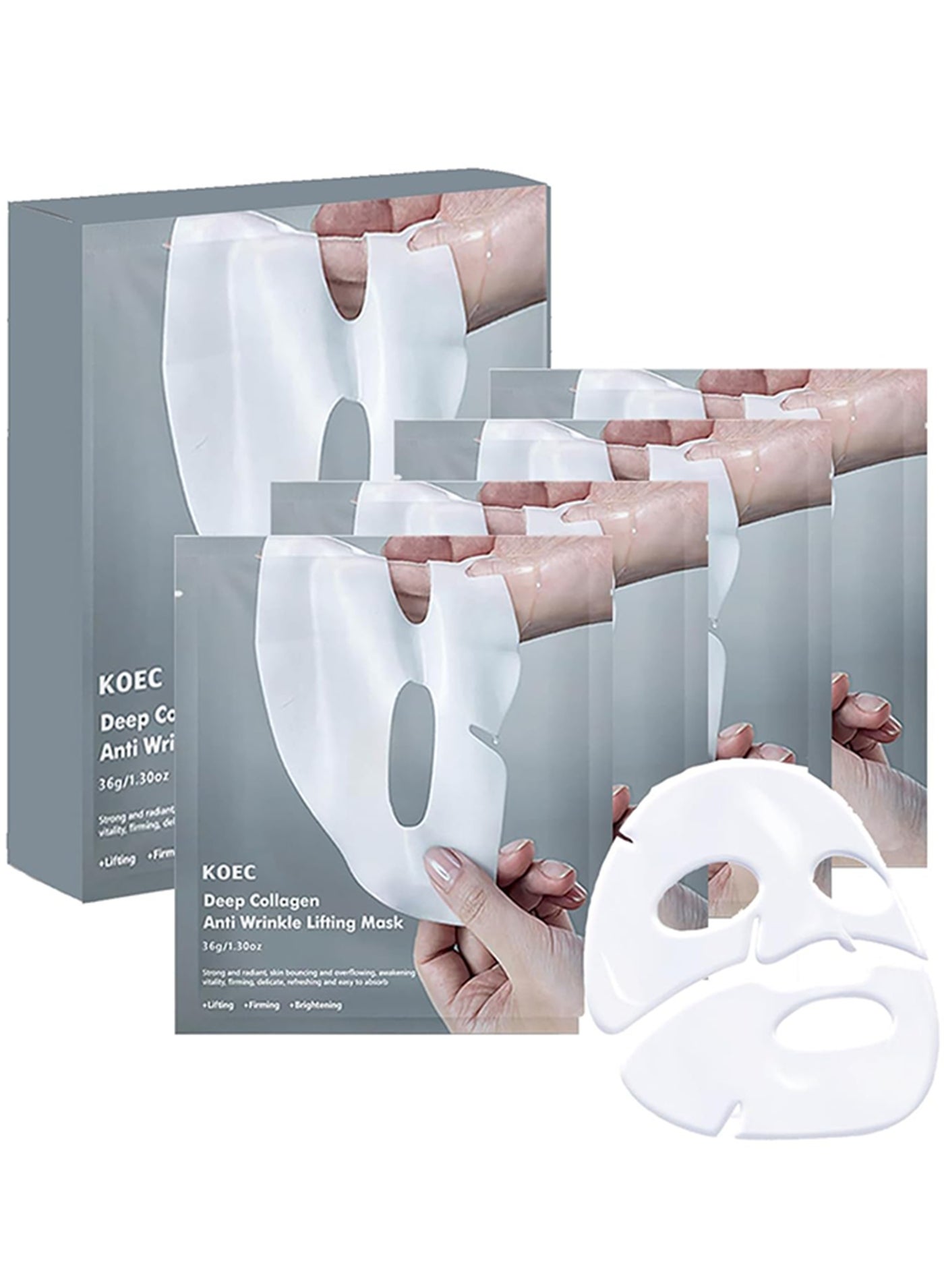 KOEC 4PCS Deep Collagen Anti Wrinkle Lifting Mask Bio Collagen Hydrating Firming Overnight Hydrogel Mask Instant Brightening Firming Anti Aging Face Sheet Masks Moisturizing Face Mask Korean Skin Care