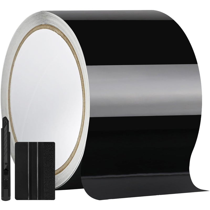 GRTHTATI 4IN X 30FT Gloss Black Vinyl Wrap for Chrome Delete Window Trim Car Door Sill Protector with Air Release Channel Including Vinyl Wrap Tool Kit - Image 1