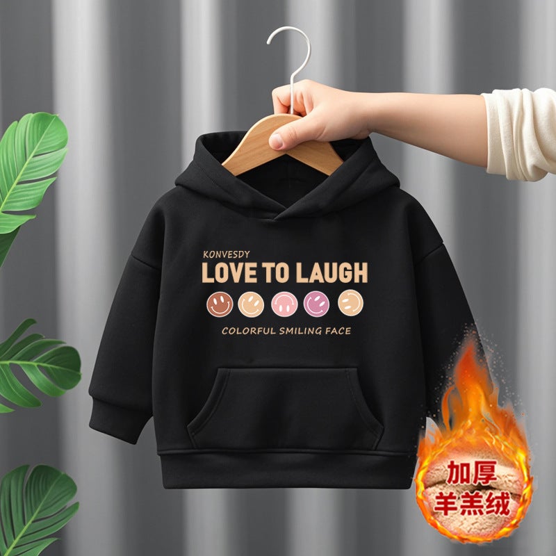 Explosions Pure Cotton Fleece-Lined Thickened Hooded Sweat Korean Style Children'S Boys And Girls Comfortable Top - Image 1